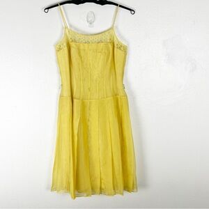 KAY UNGER 100% Silk Canary Yellow Spaghetti Straps Pleated Dress 6 Graduation